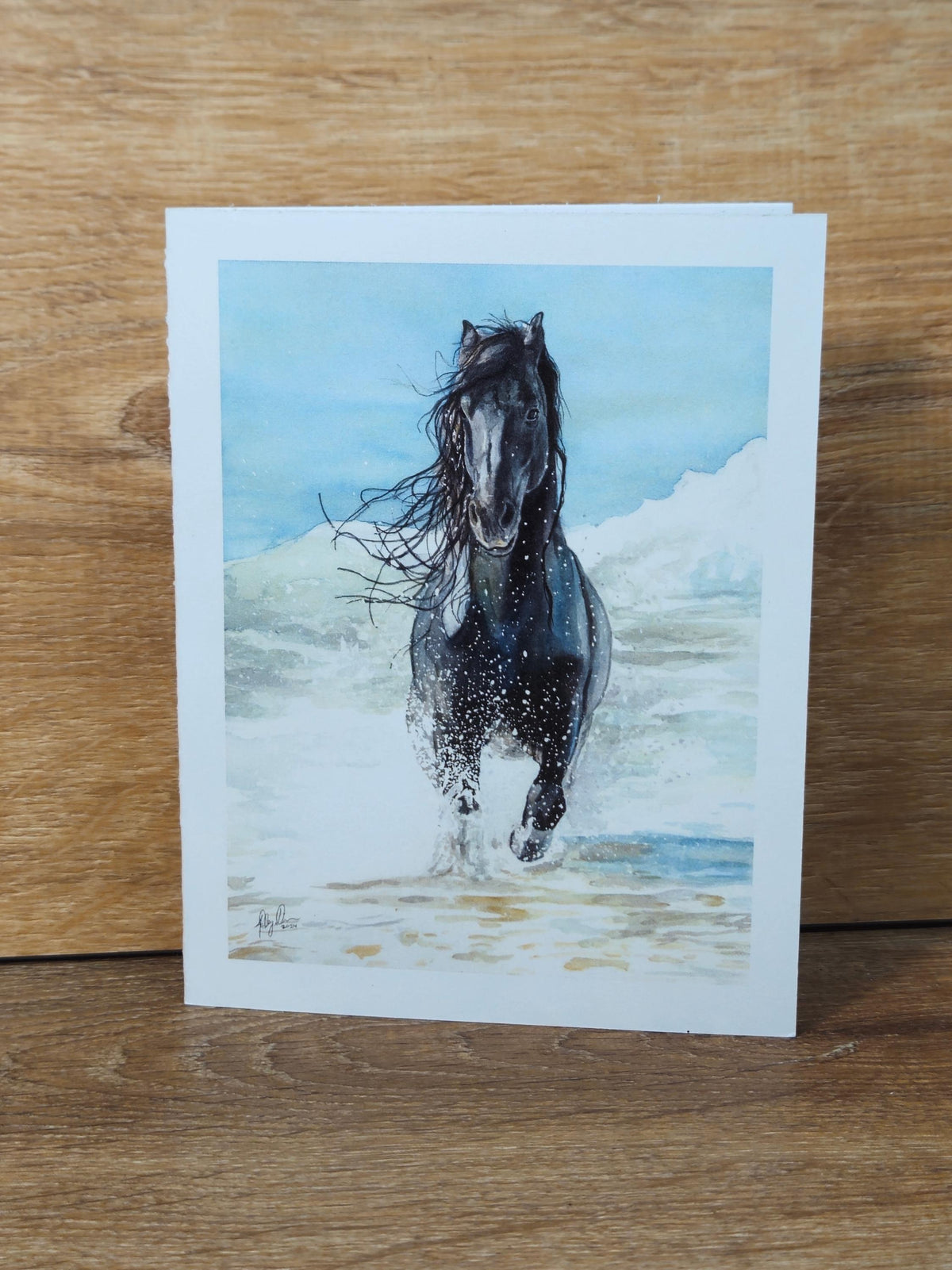 Fresian Horse in Ocean Greeting Card