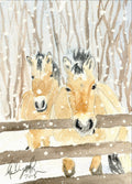 Norwegian Fjord Horses in Snow, Fine Art Watercolor Print by Ashley Nelson