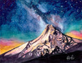 Mt Hood Under Milky Way Fine Art Watercolor Print by Ashley Nelson