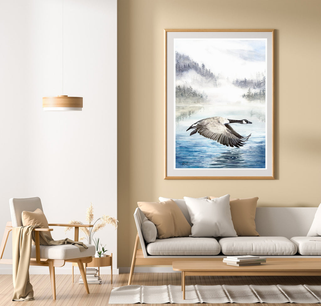Canada Goose Flying Fine Art Watercolor Print by Ashley Nelson