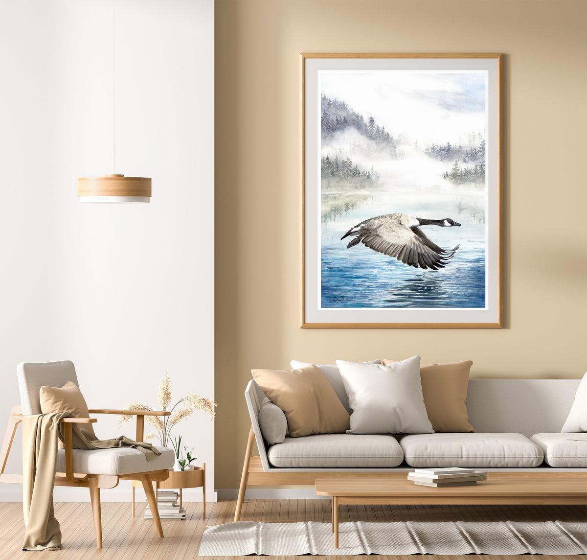 Canada Goose Flying Fine Art Watercolor Print by Ashley Nelson