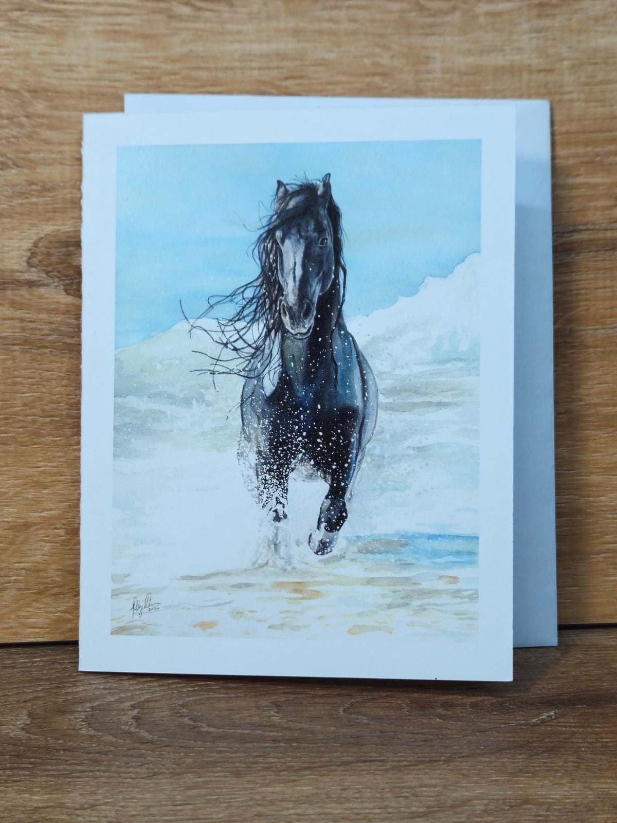 Fresian Horse in Ocean Greeting Card