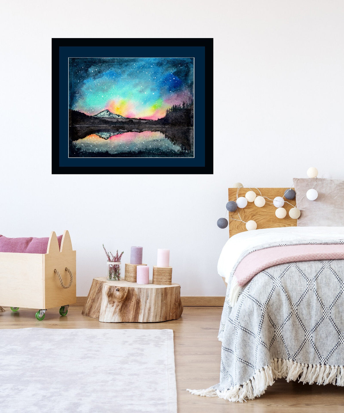 Mt Hood under a Starry Sky Fine Art Watercolor Print by Ashley Nelson