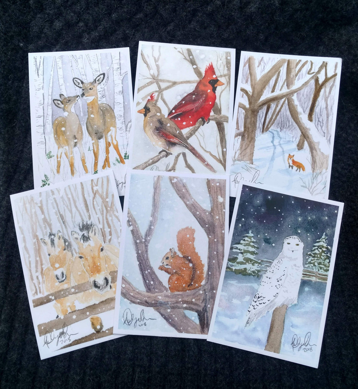 Winter Animals Postcard Pack, fine art Postcards by Ashley Nelson