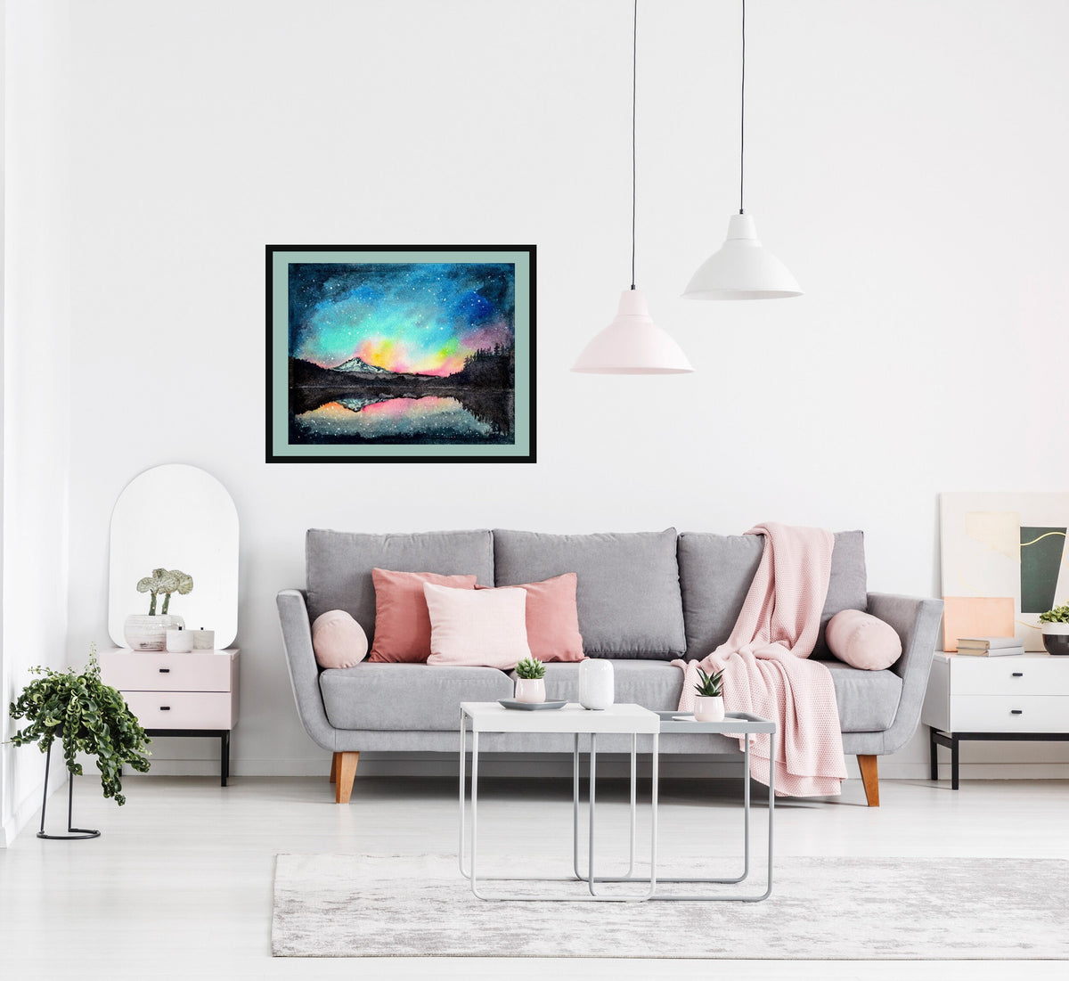 Mt Hood under a Starry Sky Fine Art Watercolor Print by Ashley Nelson