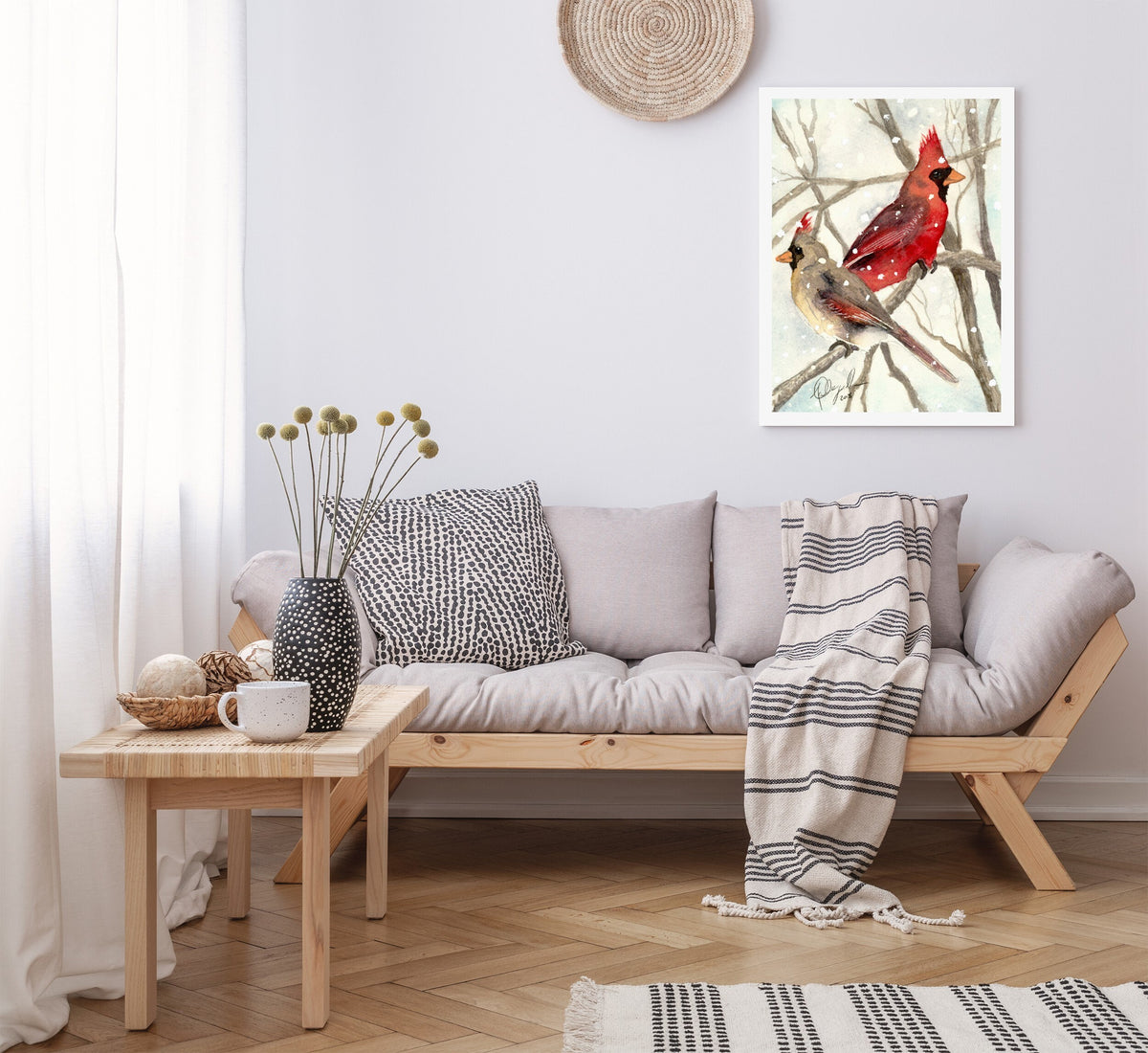 Cardinals in Snow, Fine Art Watercolor Print by Ashley Nelson