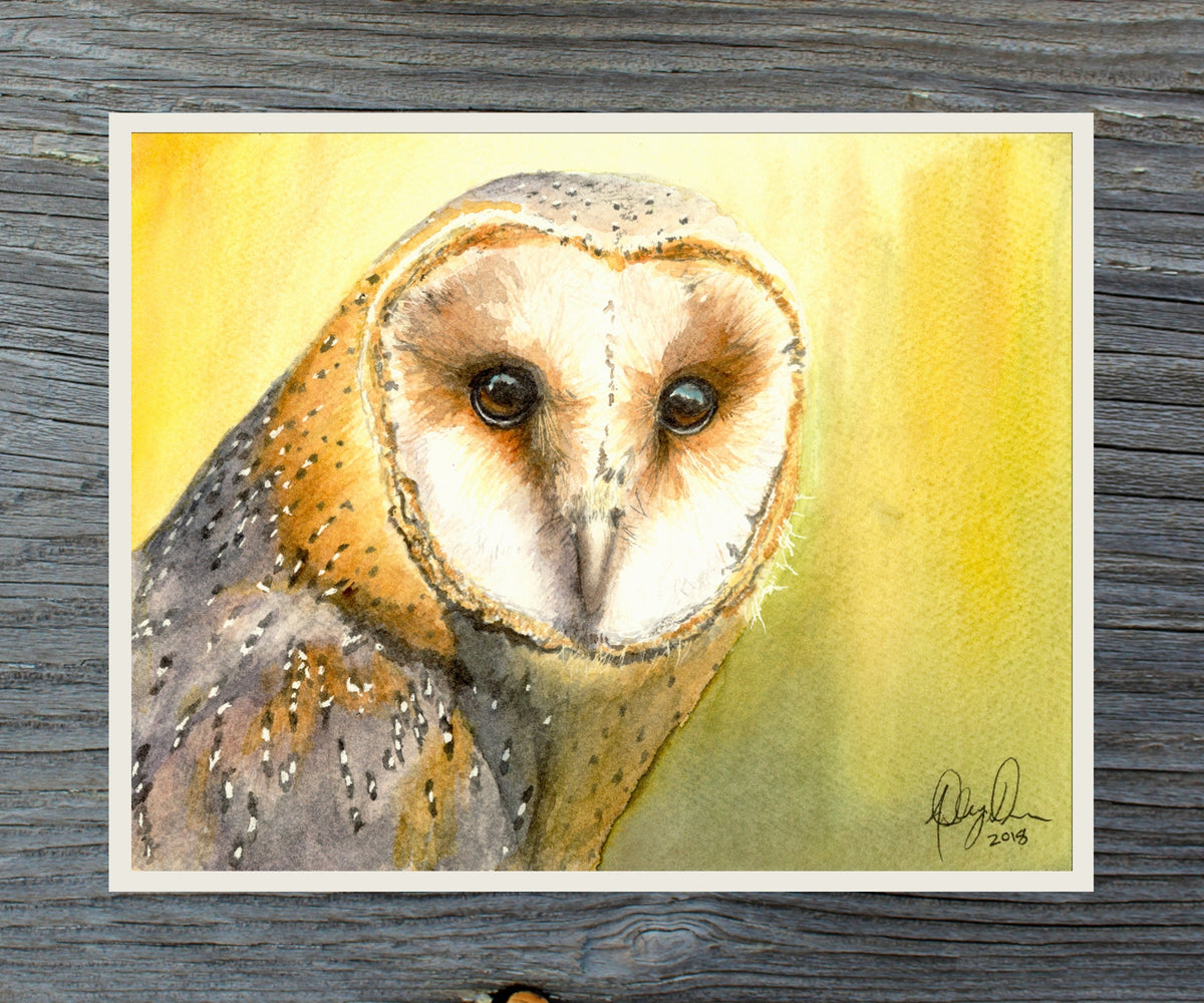 Barn Owl Fine Art Watercolor Print by Ashley Nelson