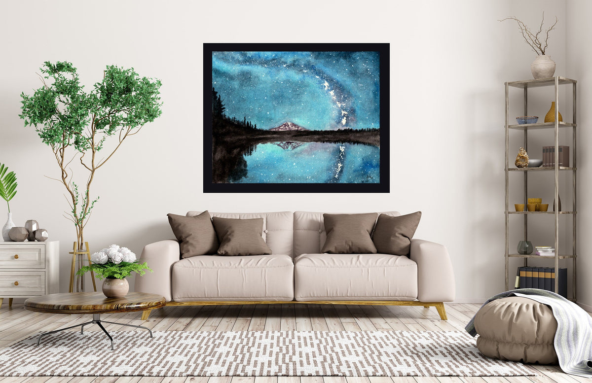 MT Adams under the Milky Way Fine Art Watercolor Print by Ashley Nelson