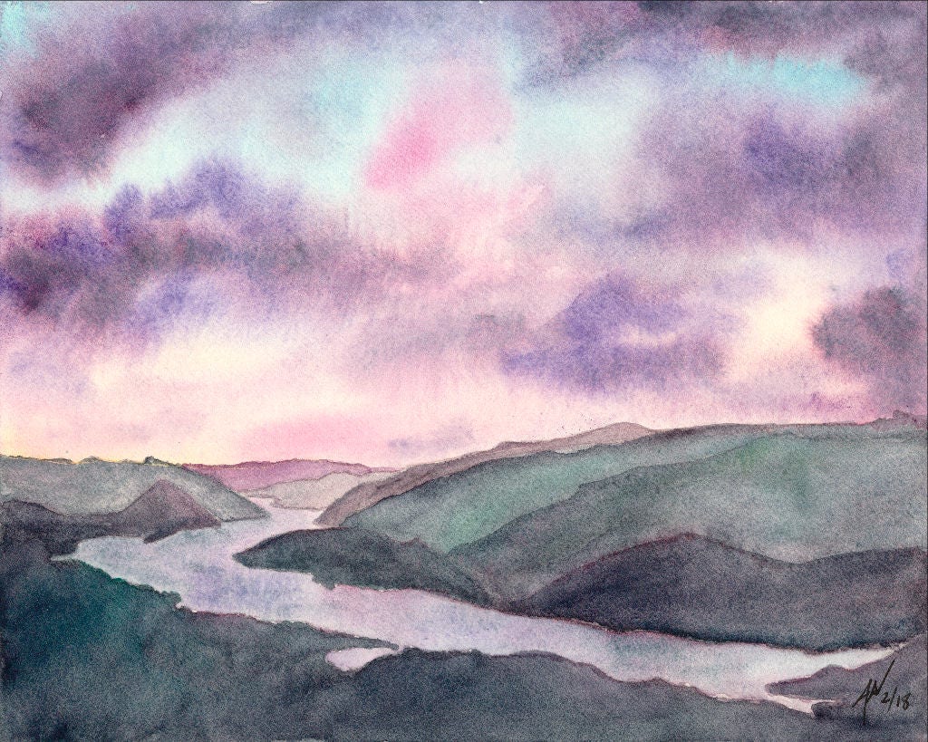 Columbia River Gorge Fine Art Watercolor Print by Ashley Nelson