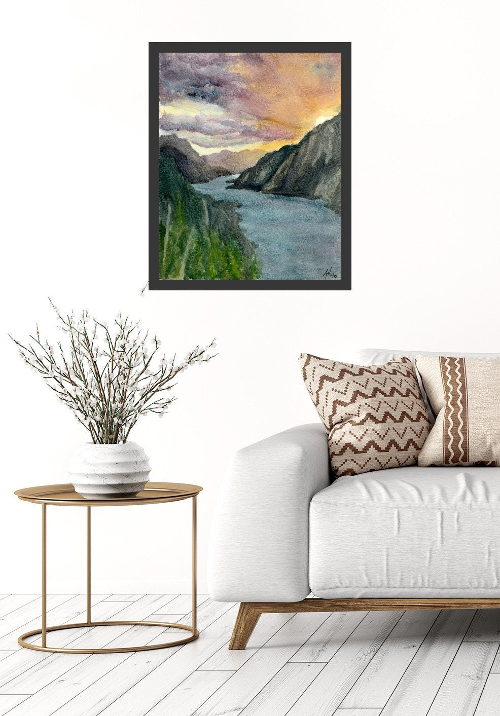 Columbia River Gorge Sunset Fine Art Watercolor Print by Ashley Nelson