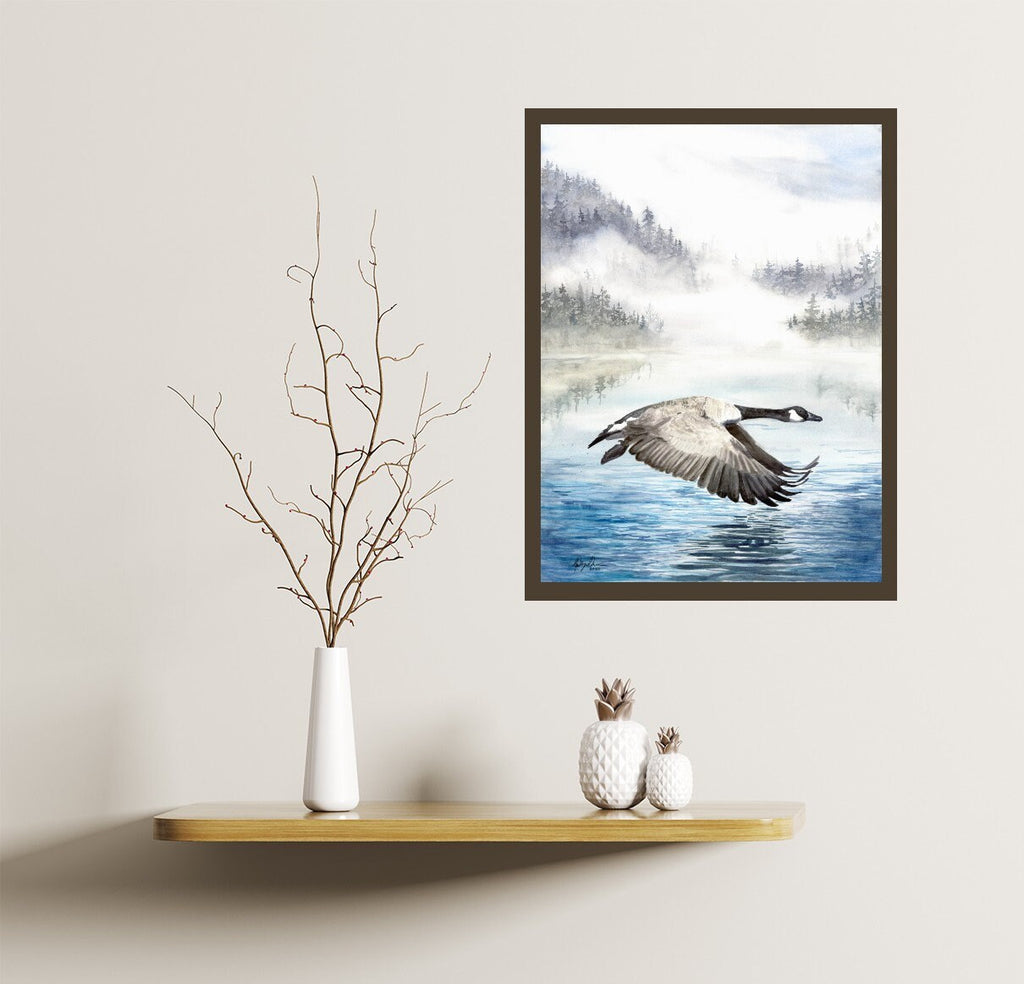 Canada Goose Flying Fine Art Watercolor Print by Ashley Nelson