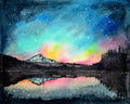Mt Hood under a Starry Sky Fine Art Watercolor Print by Ashley Nelson