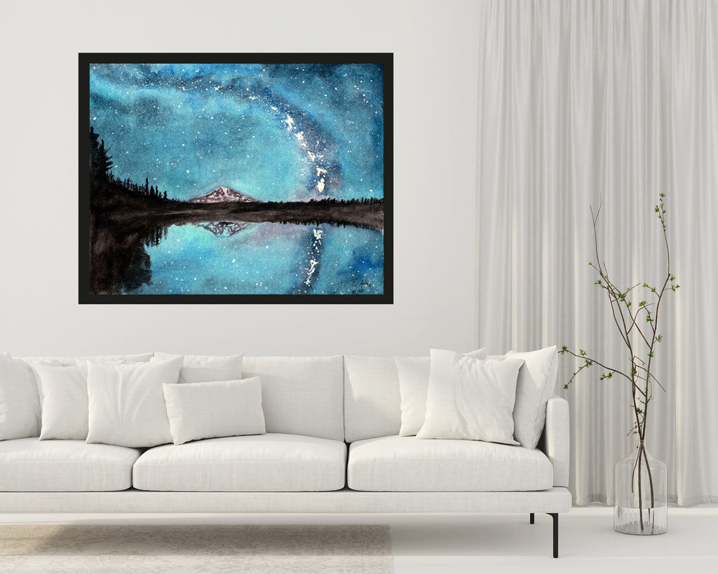 MT Adams under the Milky Way Fine Art Watercolor Print by Ashley Nelson