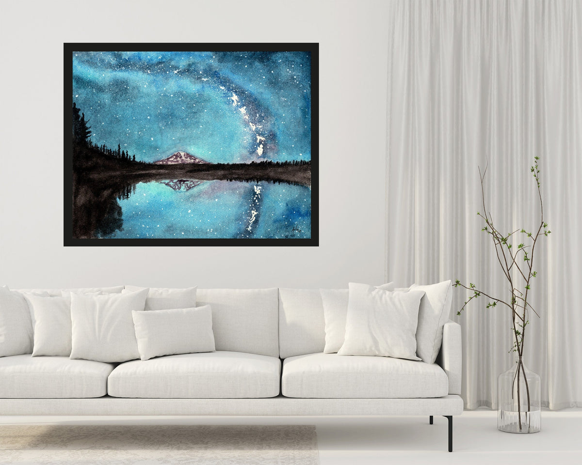 MT Adams under the Milky Way Fine Art Watercolor Print by Ashley Nelson