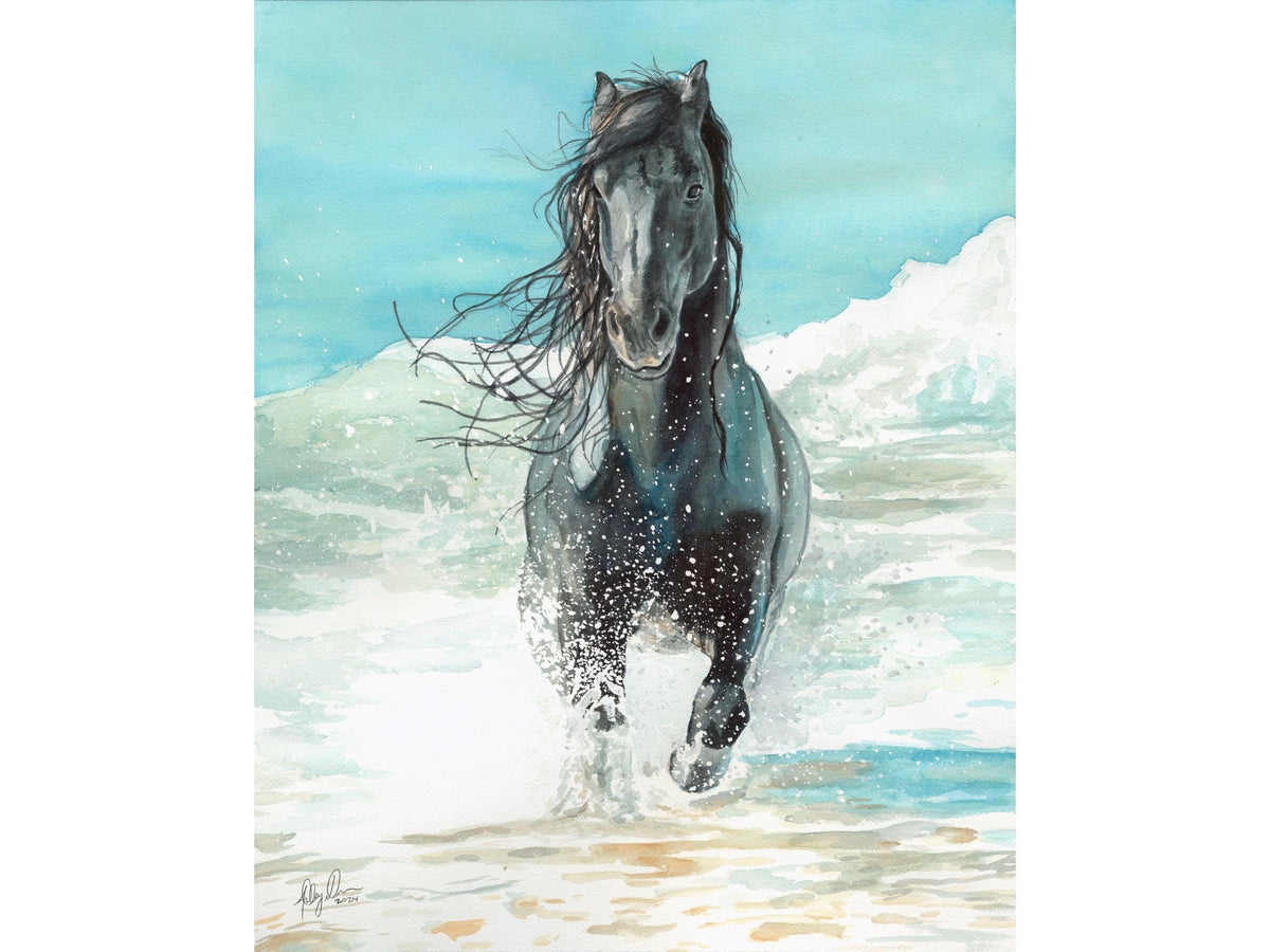 Black Horse on the Beach Fine Art Print