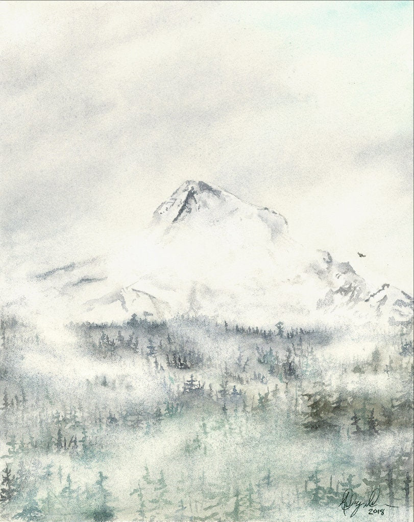 Mt. Hood Fine Art Watercolor Print by Ashley Nelson
