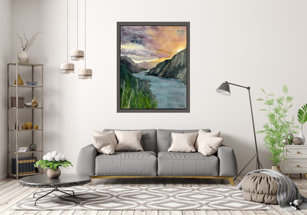 Columbia River Gorge Sunset Fine Art Watercolor Print by Ashley Nelson