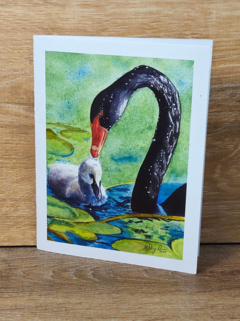Black Swan with Gosling Greeting Card