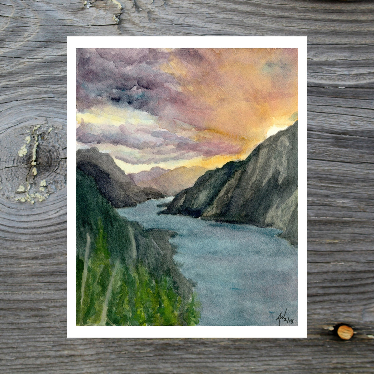 Columbia River Gorge Sunset Fine Art Watercolor Print by Ashley Nelson